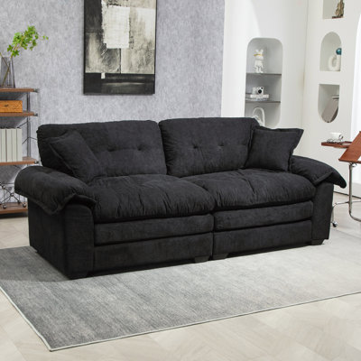 Canapé 84 po en chenille 84 po avec 2 coussins décoratifs et mousse à mémoire de forme pour salon