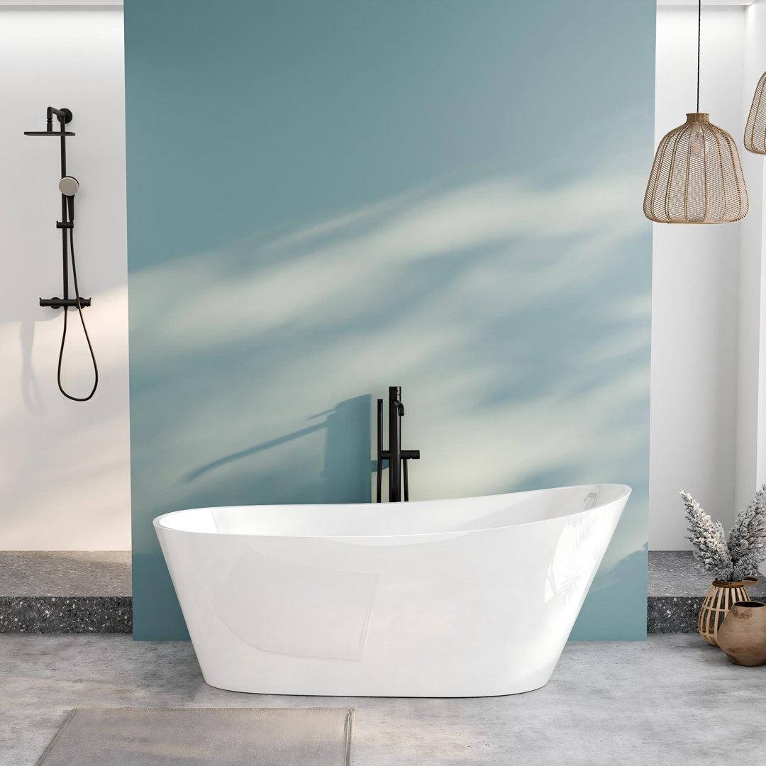 Biocura 59" Luxury Freestanding Acrylic Soaking Bathtub with Overflow Drain & Heat Retention VanityIn 