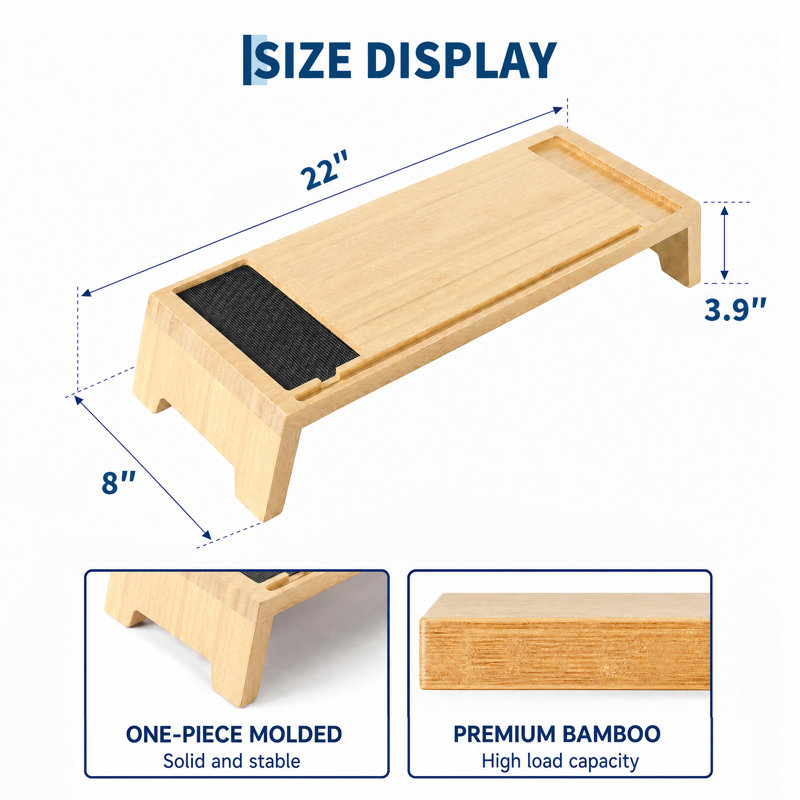 Bamboo Monitor Stand Riser, 22 Inch Desktop Shelf for Monitor/Laptop - Solid Wood Desk Shelf & Workspace Organizer