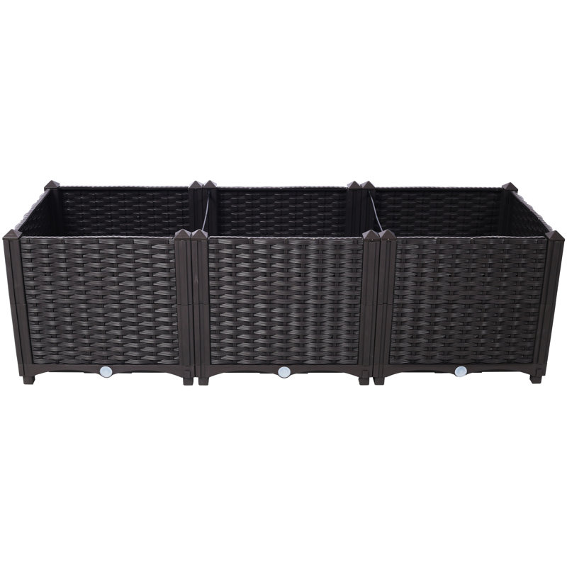 Boîtes à fleurs surélevées en plastique avec arrosage automatique pour légumes, fleurs, herbes, 47,2 po de longueur, 15,7 po de largeur, 14,7 po de hauteur, brun, matériau PP, jardin facile à assembler d'herbes et de plantes grasses,