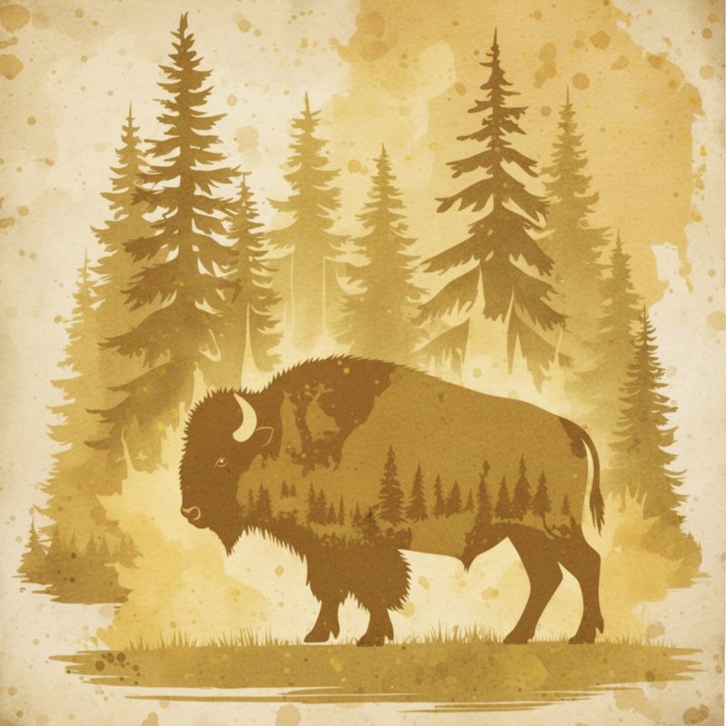 Bison In Forest Scene Comforter, Twin, Medium Brown Light Beige