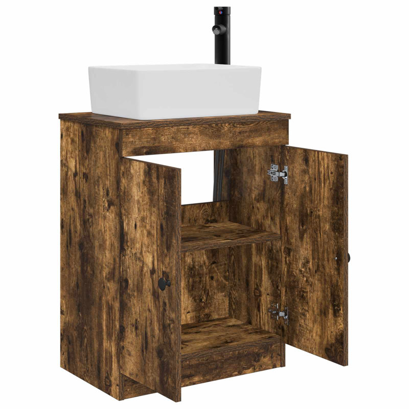Single Bathroom Vanity with Ceramic Basin, Smoked Oak