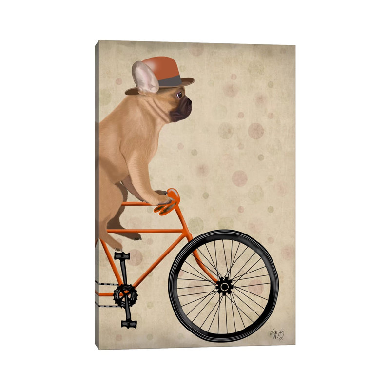 French Bulldog On Bicycle by Fab Funky - Wrapped Canvas Print, 66.04 cm H x 45.72 cm W