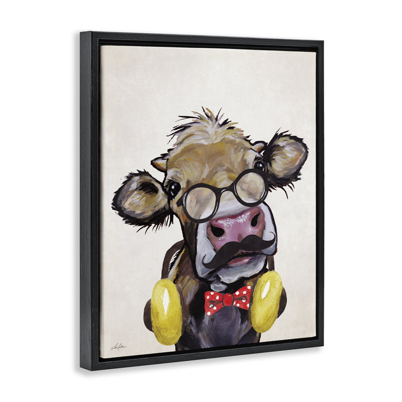 Hipster Cow & Headphones, Cadre flottant noir de jais, H 21 po x l 17 po