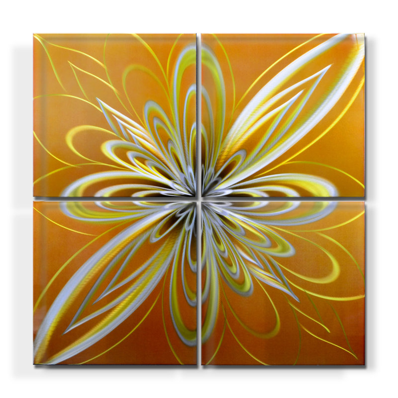 Handmade Abstract Burnt Orange and Cream White Metal Wall Art Set