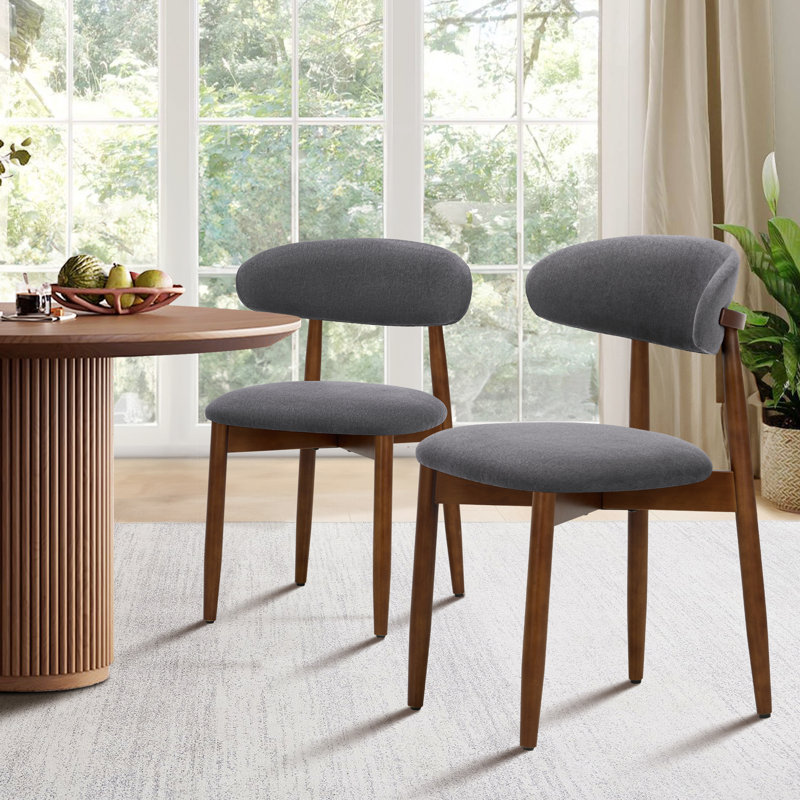 Maylon Upholstered Solid Wood Frame Side Chairs, Fabric-Gray