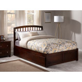 Bharmal Solid Wood Arched Slat Platform Bed with Footboard & Full Roll Out Trundle