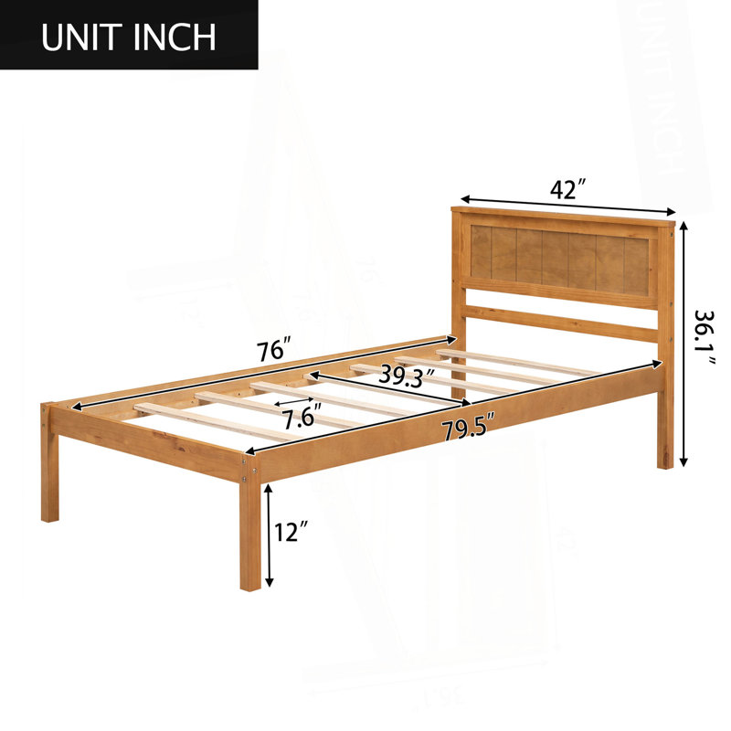 Base de lit plateforme avec tête de lit, support à lattes de bois, aucun sommier requis, Twin, Oak