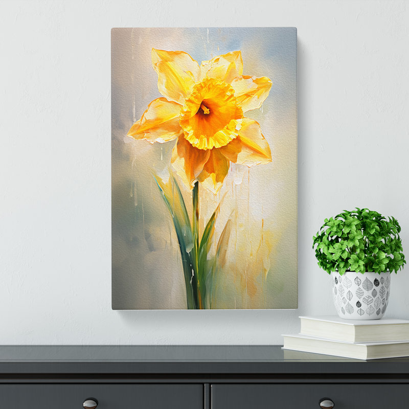 Daffodil Flower Impressionism - Wrapped Canvas Print, 50cm H x 35cm W x 3cm D