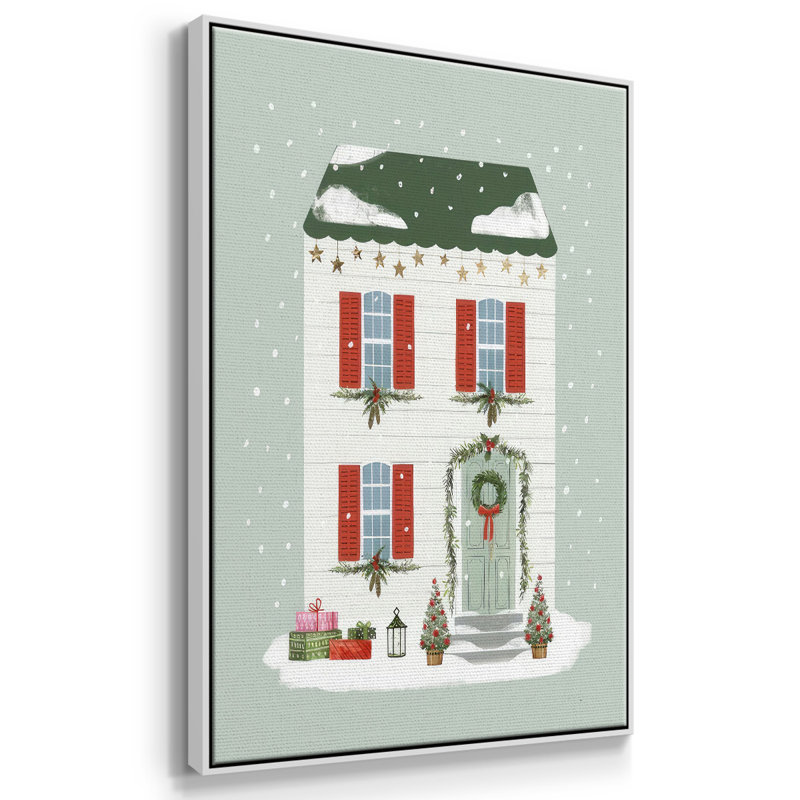 Festive Front Door IV - reproduction sur toile à cadre flottant, Blanc, H 25 po x l 17 po x P 1,5 po