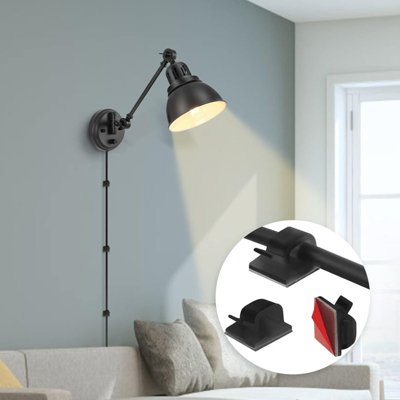 Ensemble de 2 appliques murales à brancher, éclairage mural avec interrupteur à intensité variable, lampe murale à bras articulé, luminaires industriels en métal noir