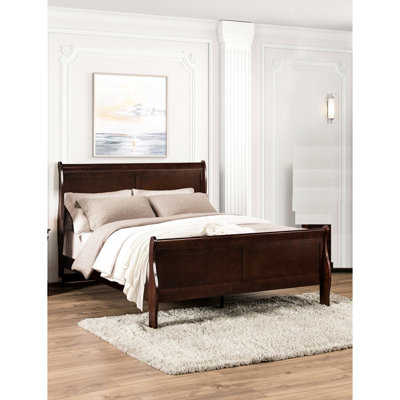 Cadre de lit double transitionnel en cerisier foncé, mobilier de chambre à coucher, design, bois massif avec placage, fondation requise, preuve nécessaire