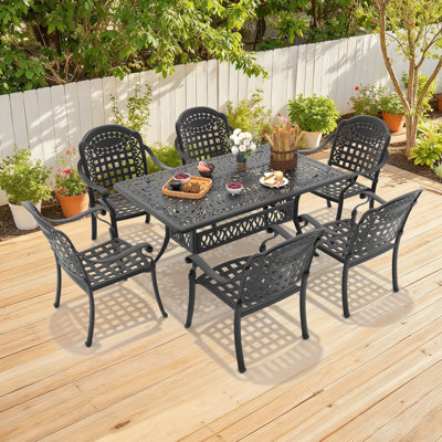 6-Person Round Outdoor Dining Set With Blue Color Cushion