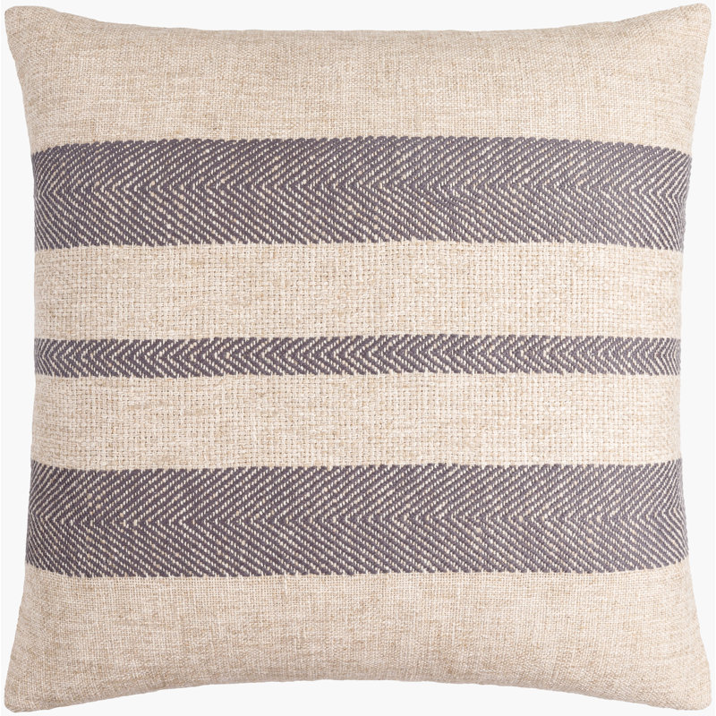 Mobley Accent Throw Pillow Cover, 18"H x 18"W, Light Beige/Charcoal Striped