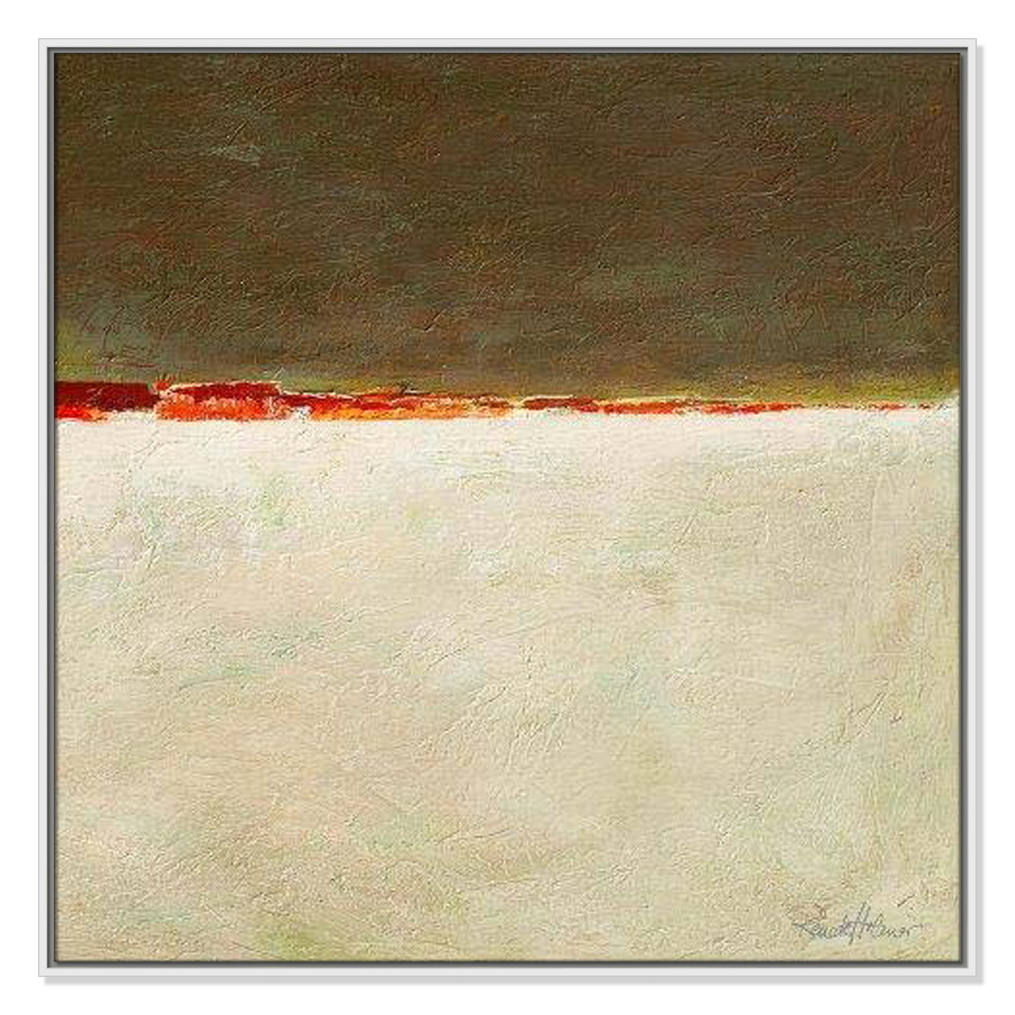 Orange Horizon I by Renate Holzner, White Framed, 37.5'' H x 37.5'' W x 2'' D