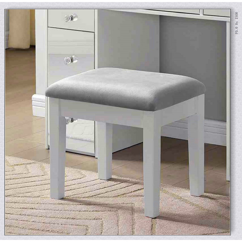 Ensemble coiffeuse de style contemporain avec tabouret, plateau en verre, tiroirs de rangement, miroir central, ampoules et prise de courant / USB
