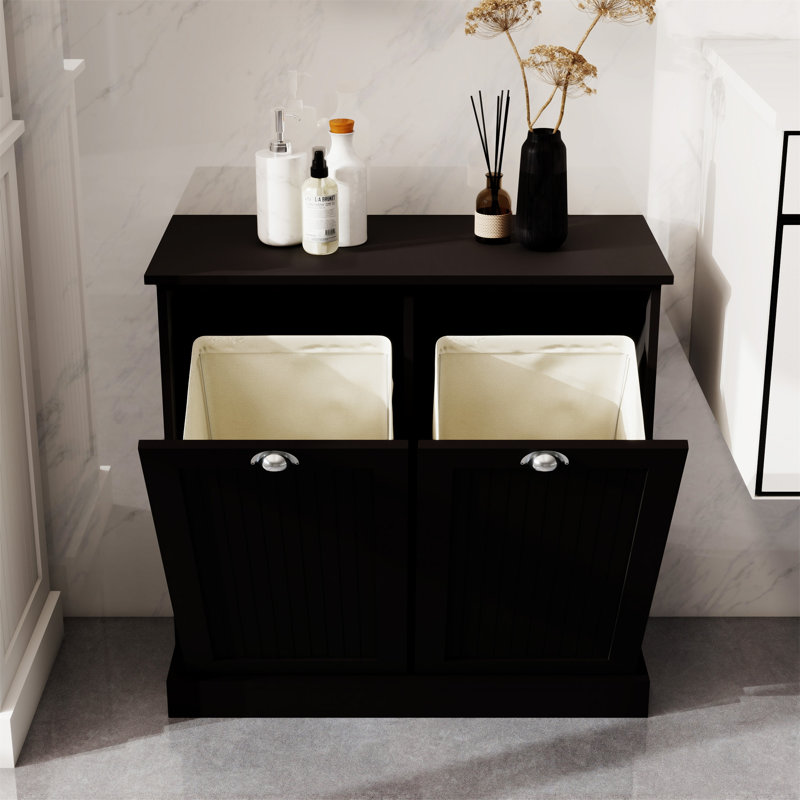Two-Compartment Tilt-Out Laundry Sorter Cabinet, Black