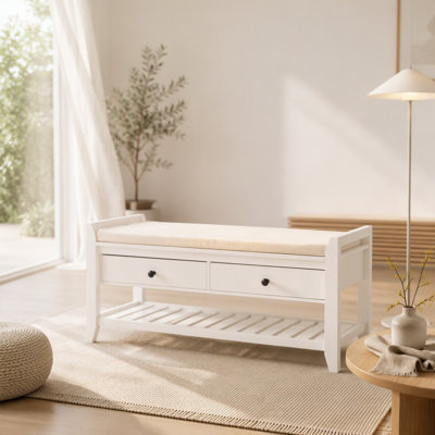 Shoe Rack with Cushioned Seat and Drawers, Multipurpose Entryway Storage Bench
