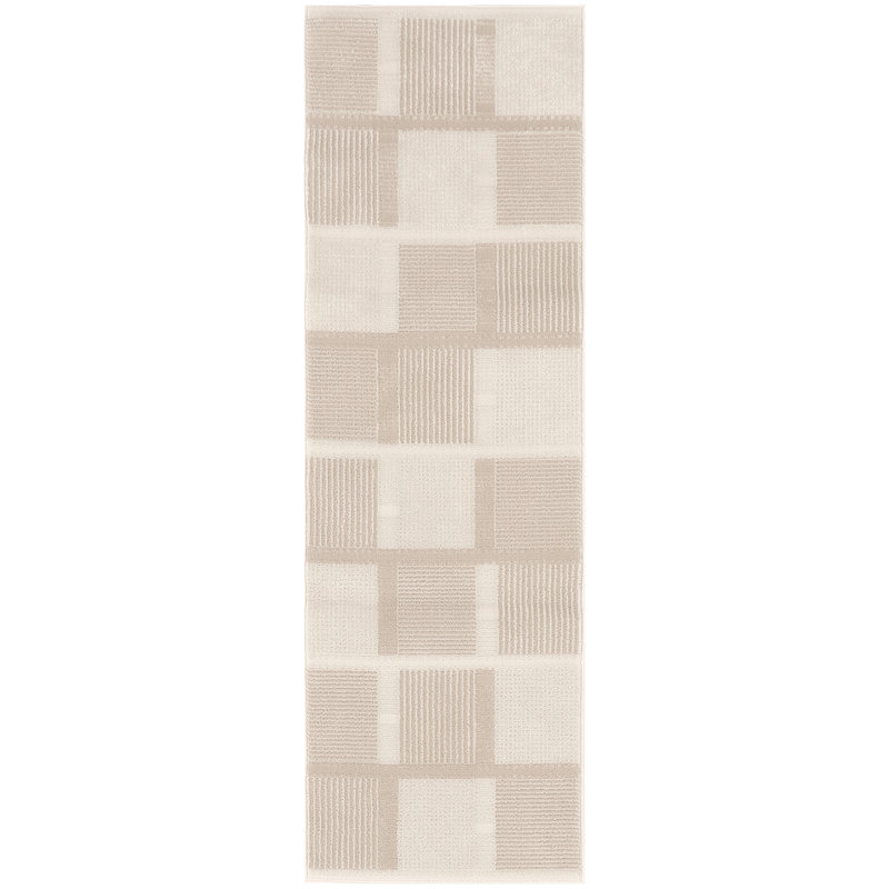 Tapis taupe moderne ivoire Ebern Designs Reimann, Tapis de couloir 2 pi x 6 pi