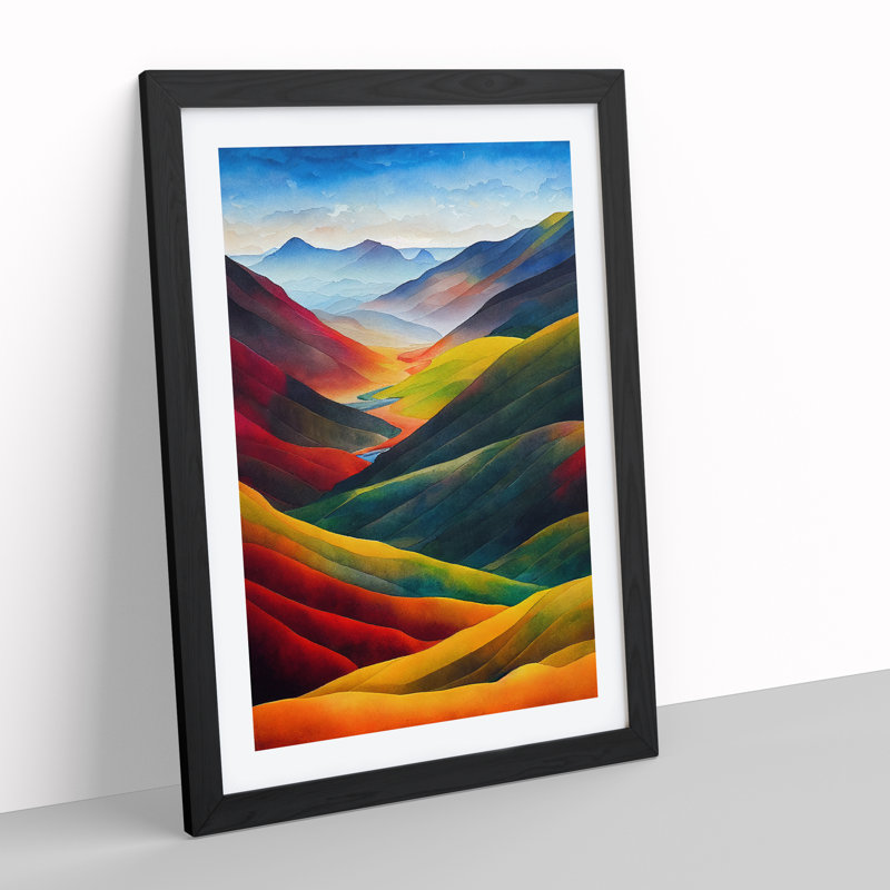 Colourful Mountain Landscape No.4 - Single Picture Frame Print, Black, 64cm H x 46cm W x 2cm D