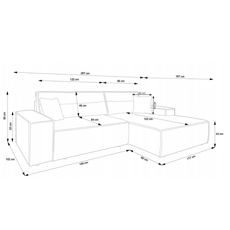 Chadman Sofa & Chaise, Right Hand Facing, Beige