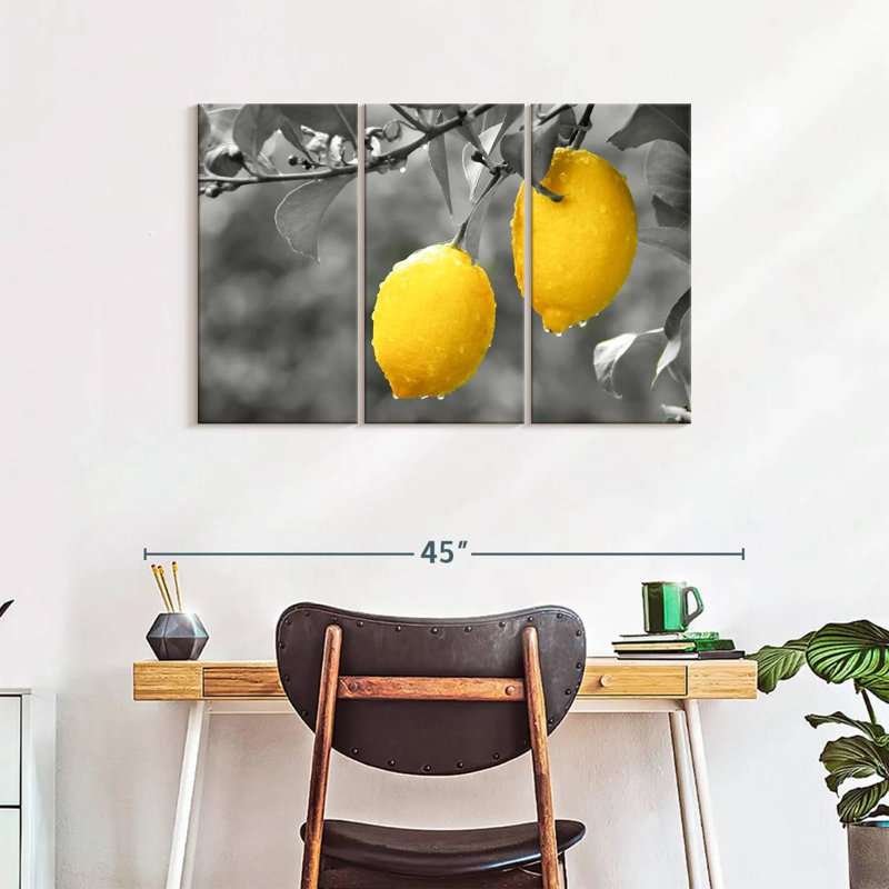 Ensemble de 3 citrons pop sur toile, H 38 po x l 24 po x P 1,25 po
