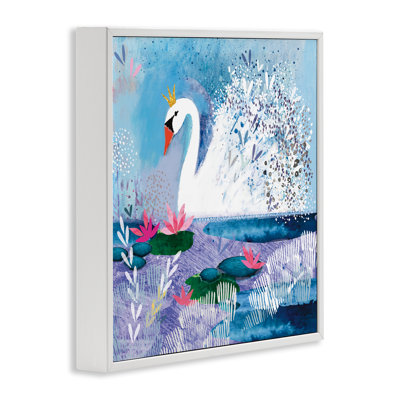 Tranquil Crowned Swan Framed Giclee, design by Clare Tupper