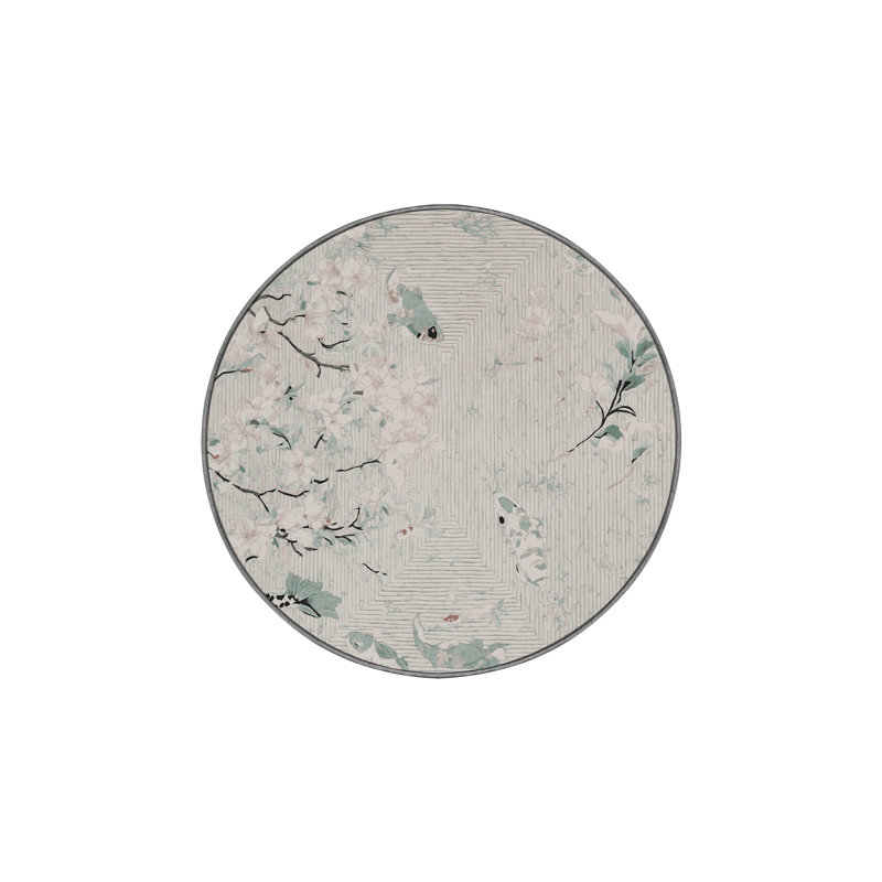 Tapis gris soyeux et moelleux, Rond 7 pi