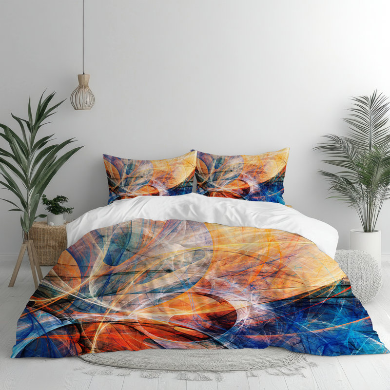 Microfiber Comforter Set, Queen Comforter + 2 Standard Shams, Blue/Red/Purple Abstract