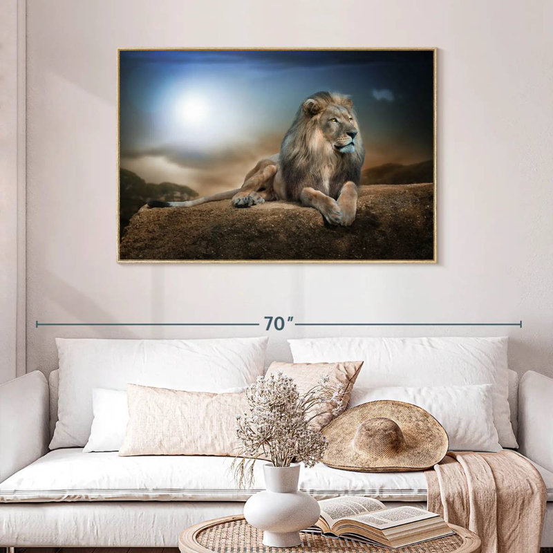 Roi lion, Cadre flottant en bois naturel, 46 po x 31 po