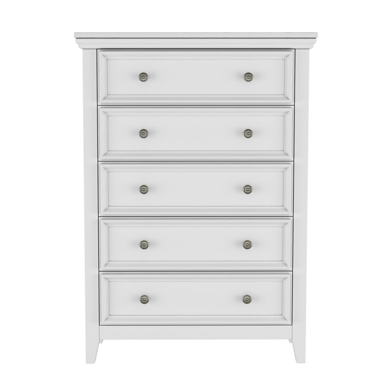 Farmhouse 5-Drawer Storage Dresser Organizer for Bedroom, Office & Dining Room, Vintage Style, White