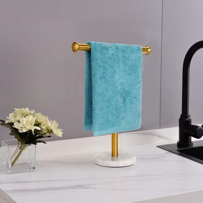 Porte-serviettes en or de qualité supérieure avec base en marbre naturel, porte-serviettes robuste en acier inoxydable antirouille en forme de T pour la cuisine de la salle de bain
