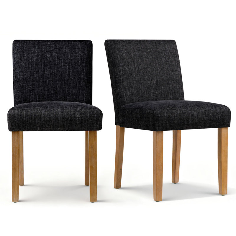 Alesana 18.5" W Linen Blend Upholstered Solid Wood Dining Chairs (Set of 2), Black