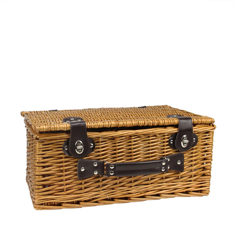 Ensemble de 4 paniers de pique-nique isolants en saule tissés à la main brun 8 pi x 17,75 po avec accessoires