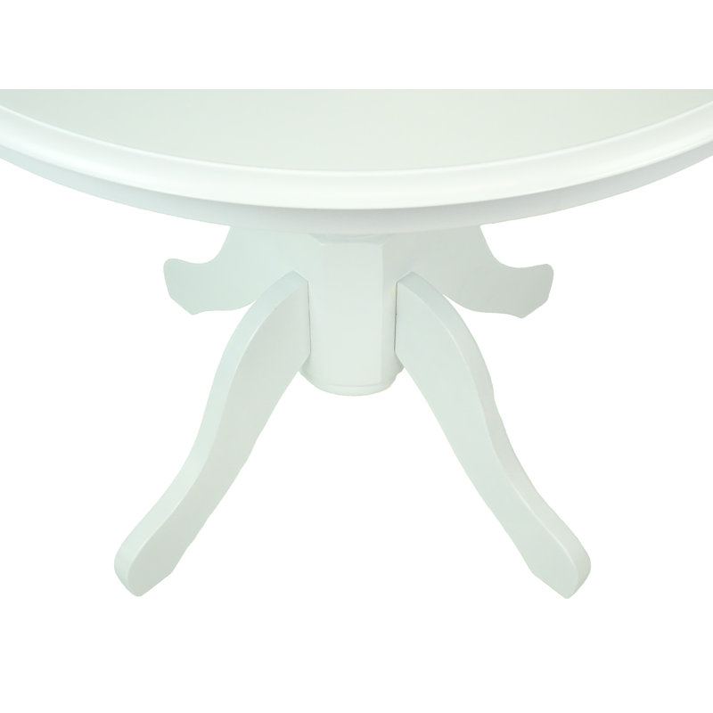 White Round Solid Wood Dining Table with Pedestal Base