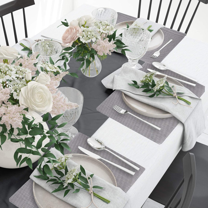 Decozen Silver PVC Placemats Set of 6 Heat-Resistant Table Mats for Christmas Dining Table Decor