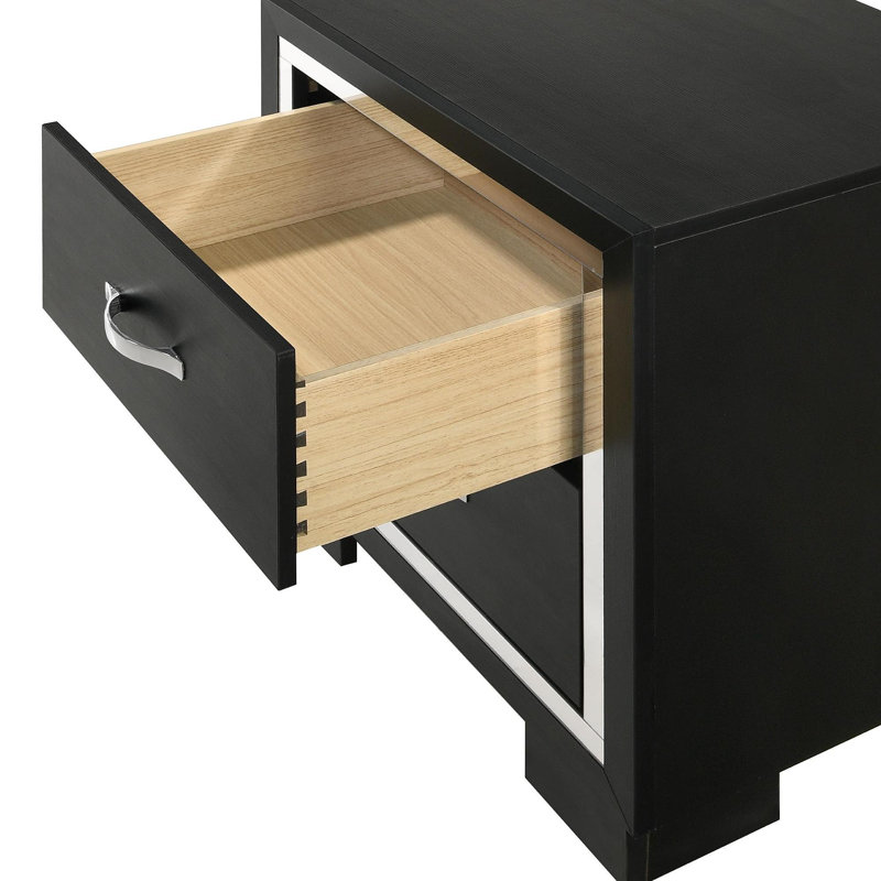 Mobilier de chambre à coucher moderne en bois noir avec poignées en métal 2 pièces