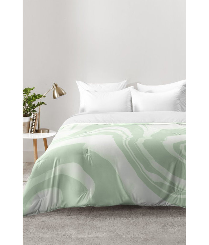 Ensemble d'édredon en marbre, Édredon double / grand + 2 taies décoratives sta, Vert / beige