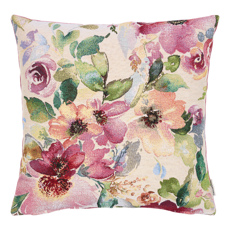 Meadow Blooms Cream Woven Cushion with Fibre Filler , Cream Floral