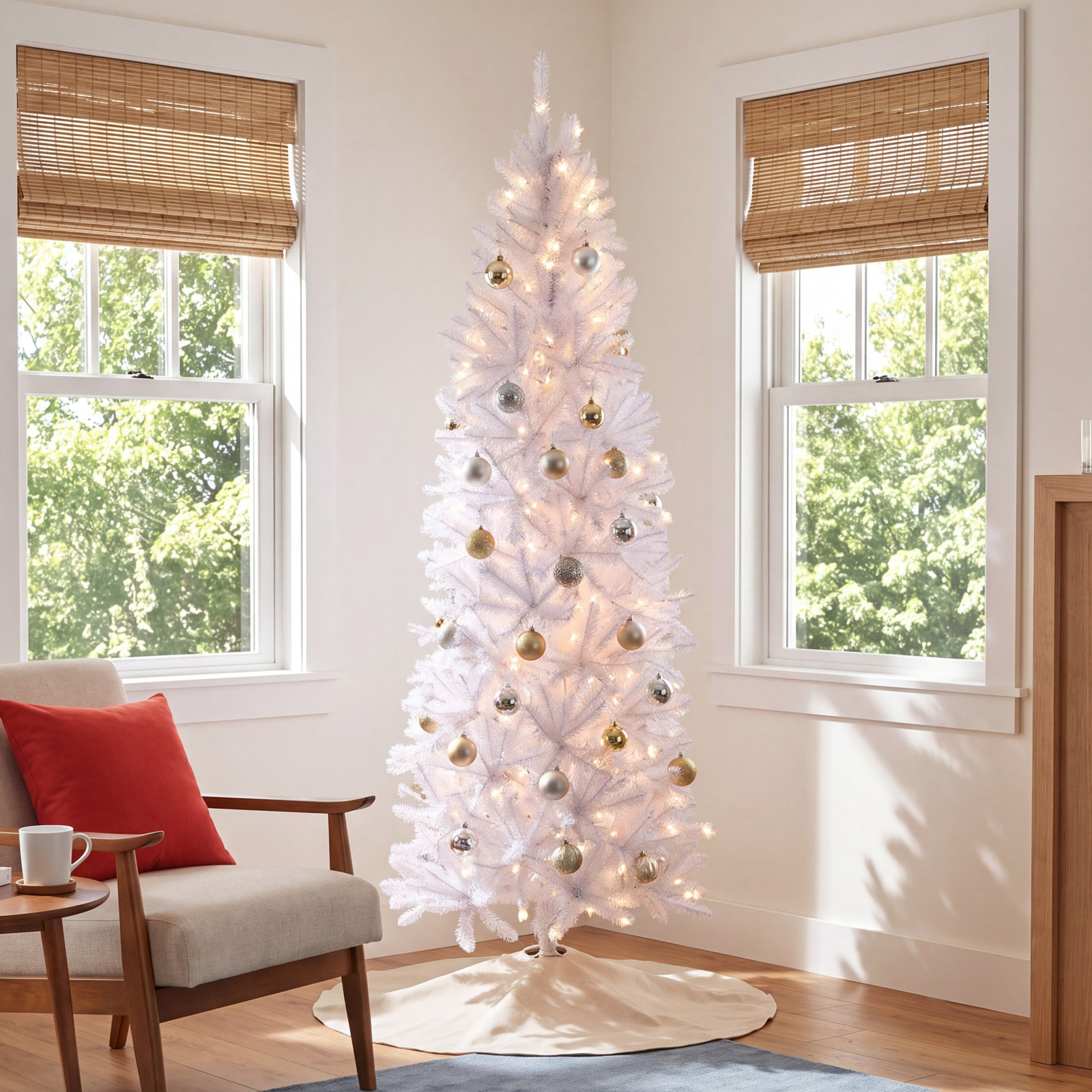 Slim Pre-Lit White Christmas Tree, 6.5'