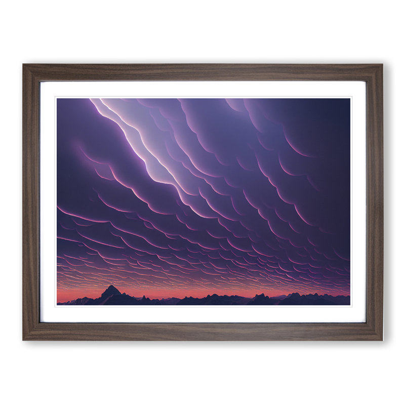 Alert Clouds - Single Picture Frame Print, 46cm H x 64cm W x 2cm D, Walnut