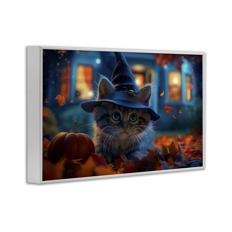 Halloween, chaton et citrouille d'Halloween, estampe numérique, design par Wumples, H 20 po x l 30 po