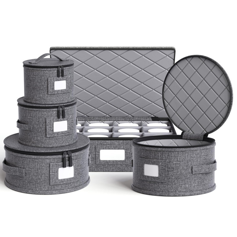 Storage Containers Hard Shell Box For Moving Dishes, Plate, Saucers, Dinnerware, Mugs, For Packing Fine China Storage Containers 5Piece Grey