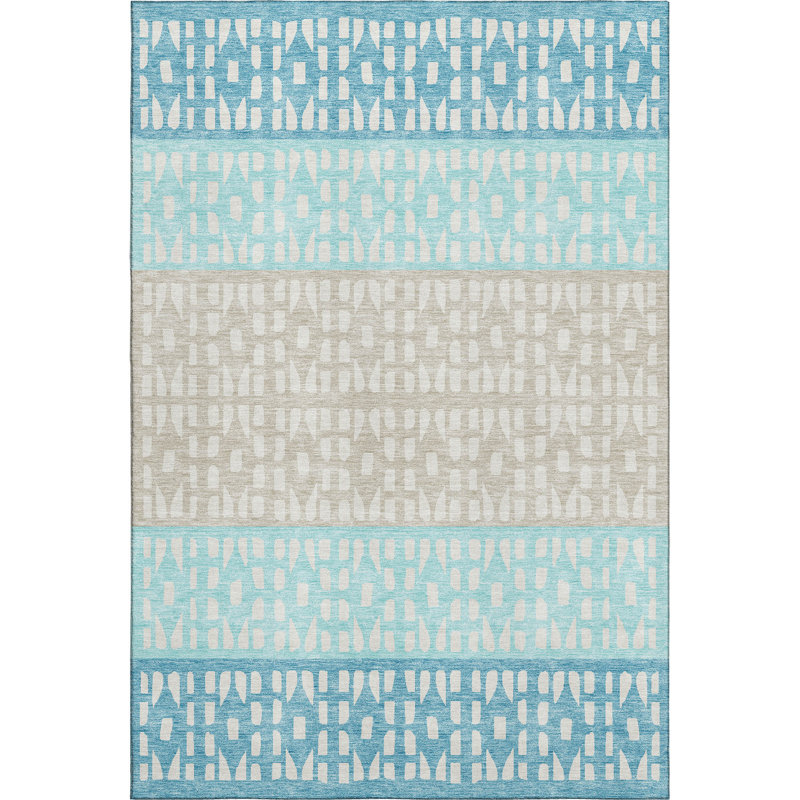 Premium Machine Washable Prisco Teal Rug, Rectangle 8' x 10'
