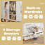Lit superposé simple au-dessus de simple avec 4 tiroirs de rangement, garde-robe intégrée, garde-corps pleine longueur, structure en bois massif, sans sommier, ivoire-641592345