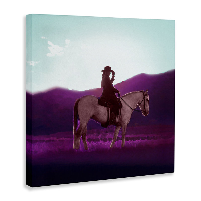 Art mural sur toile «Cowgirl & Purple Mountains» par SD Graphics Studio, H 17 po x l 17 po