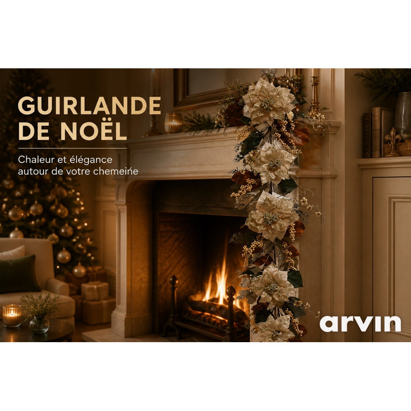 Guirlande 60 po Champagne Poinsettias  