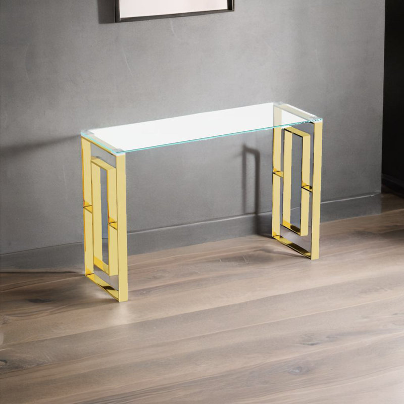 Console en acier inoxydable et verre, Doré