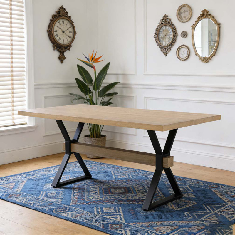 Table de salle à manger à pieds en X, Bois de frêne naturel