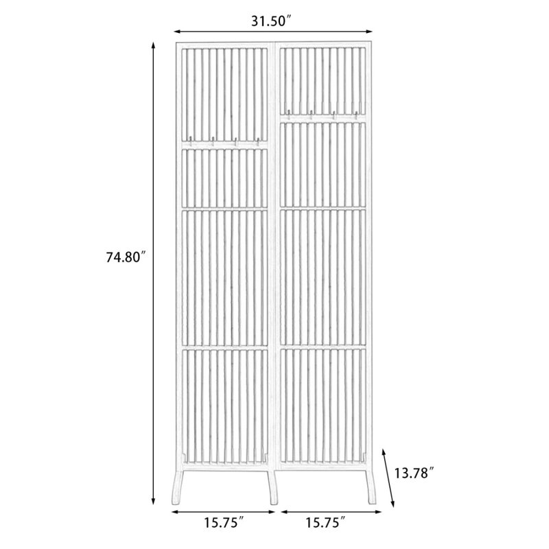 Paravent en bois massif 2 panneaux Burlywood